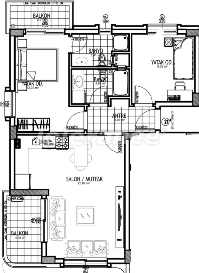 Квартира от застройщика в Алтынташ, Анталия с бассейном в рассрочку: купить недвижимость в Турции - 129925