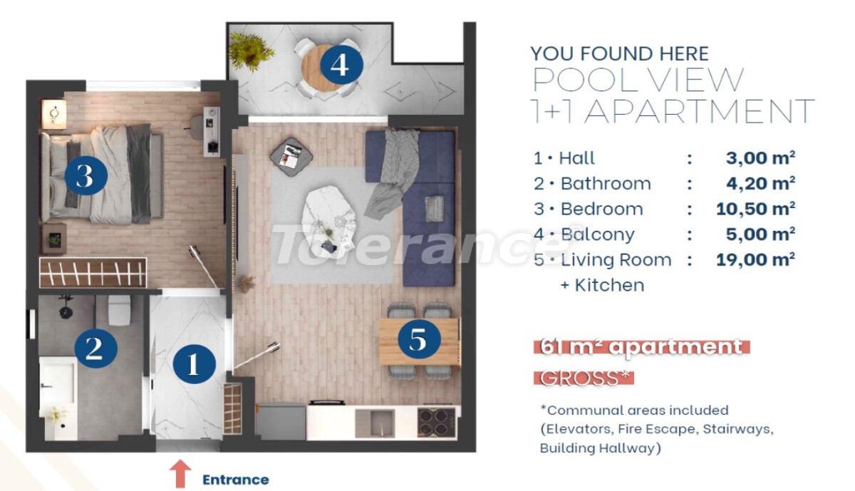 Квартира от застройщика в Алтынташ, Анталия с бассейном: купить недвижимость в Турции - 57168