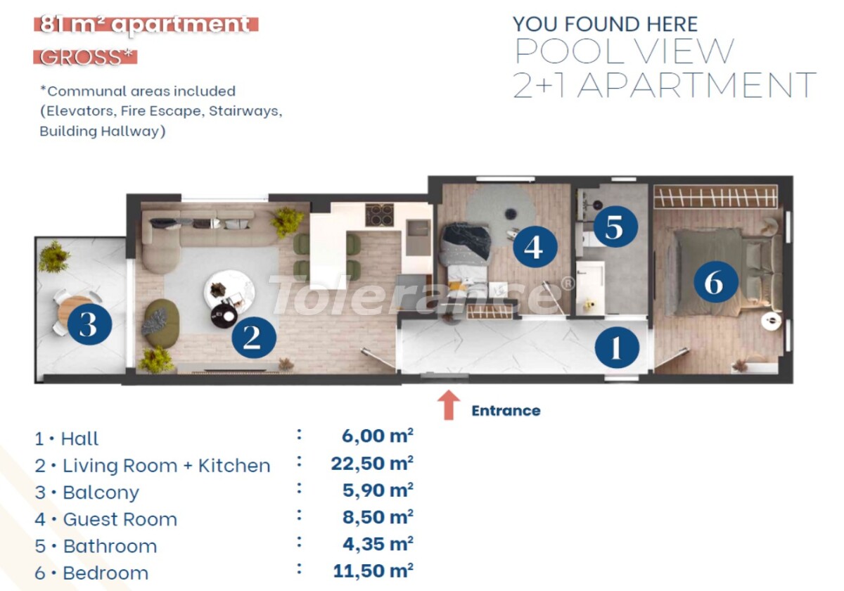 Квартира от застройщика в Алтынташ, Анталия с бассейном: купить недвижимость в Турции - 57169
