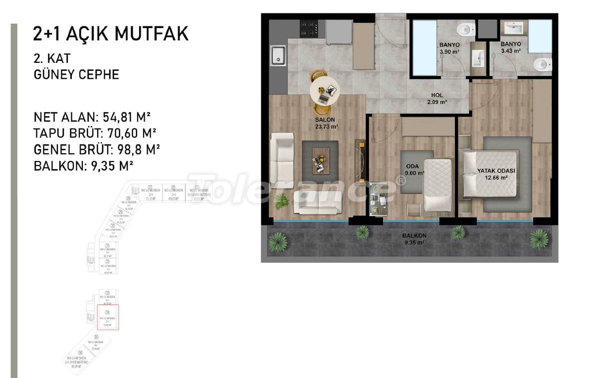 Квартира от застройщика в Алтынташ, Анталия с бассейном в рассрочку: купить недвижимость в Турции - 95493
