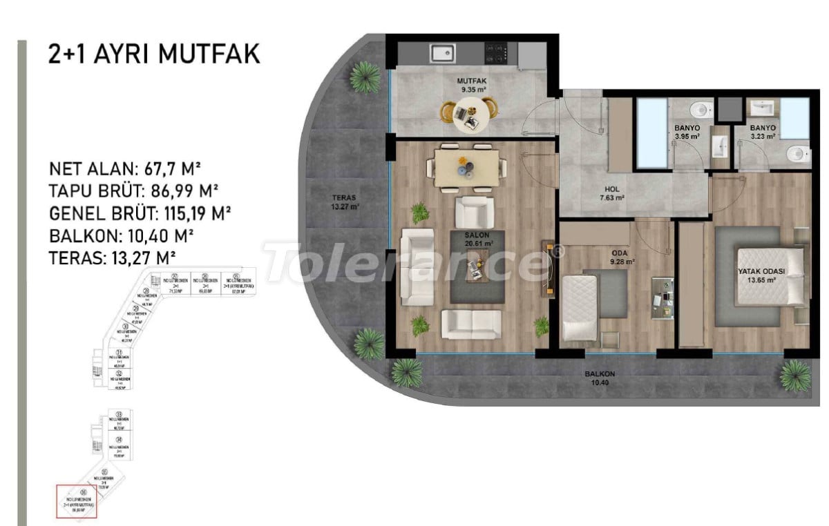 Квартира от застройщика в Алтынташ, Анталия с бассейном в рассрочку: купить недвижимость в Турции - 95498