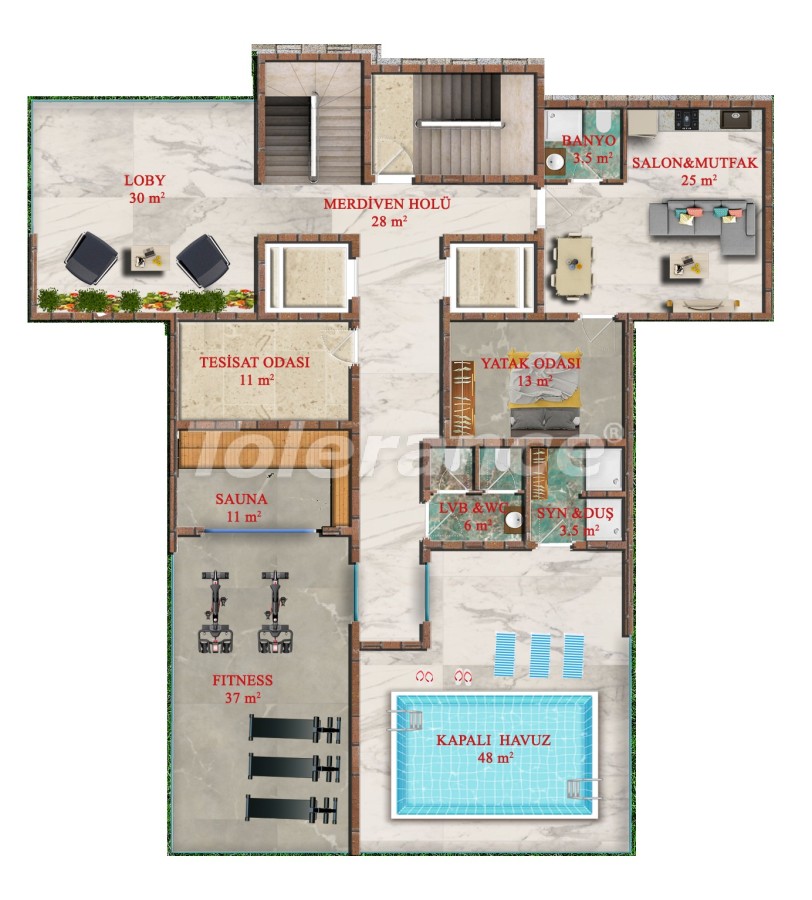 Квартира от застройщика в Авсаларе, Аланья с бассейном: купить недвижимость в Турции - 40746