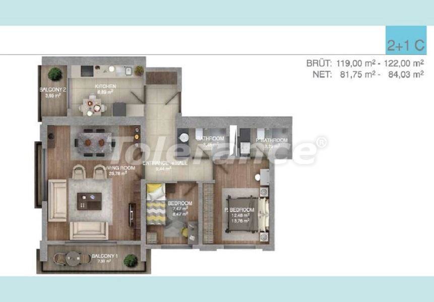 Квартира в Эсеньюрт, Стамбул с бассейном в рассрочку: купить недвижимость в Турции - 27098