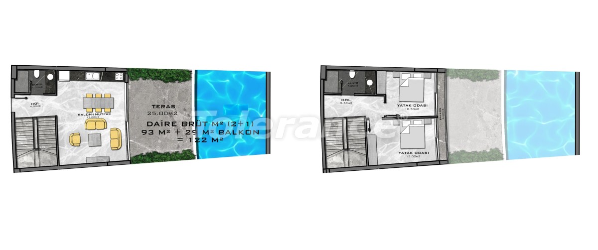 Квартира от застройщика в Каргыджак, Аланья вид на море с бассейном: купить недвижимость в Турции - 27954