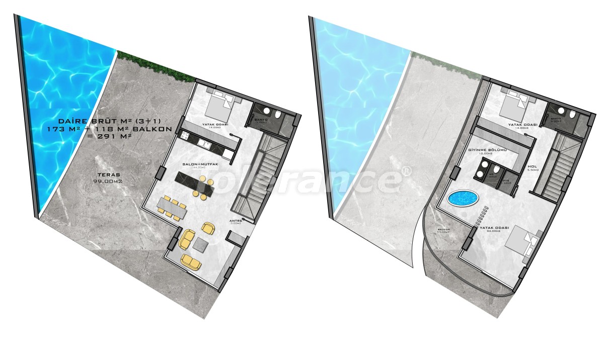 Квартира от застройщика в Каргыджак, Аланья вид на море с бассейном: купить недвижимость в Турции - 27956