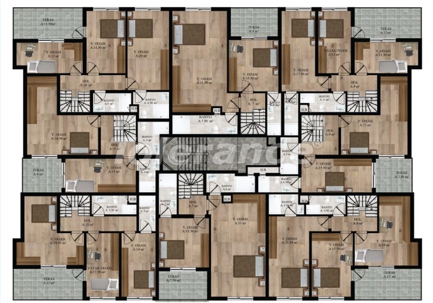 Квартира от застройщика в Коньяалты, Анталия с бассейном: купить недвижимость в Турции - 16720