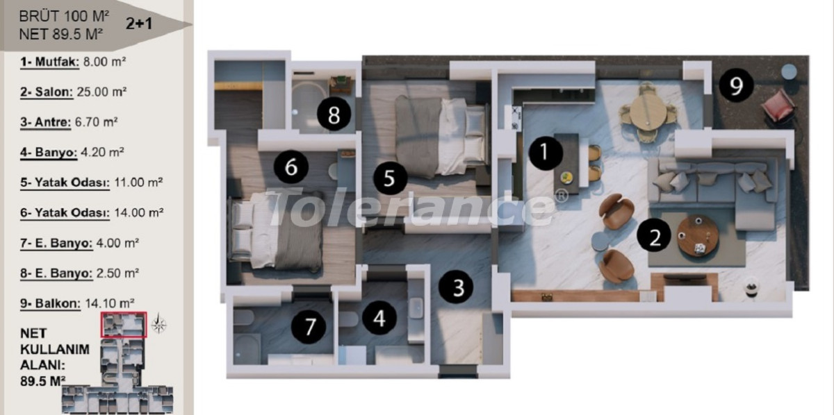 Квартира от застройщика в Лара, Анталия вид на море с бассейном в рассрочку: купить недвижимость в Турции - 106063