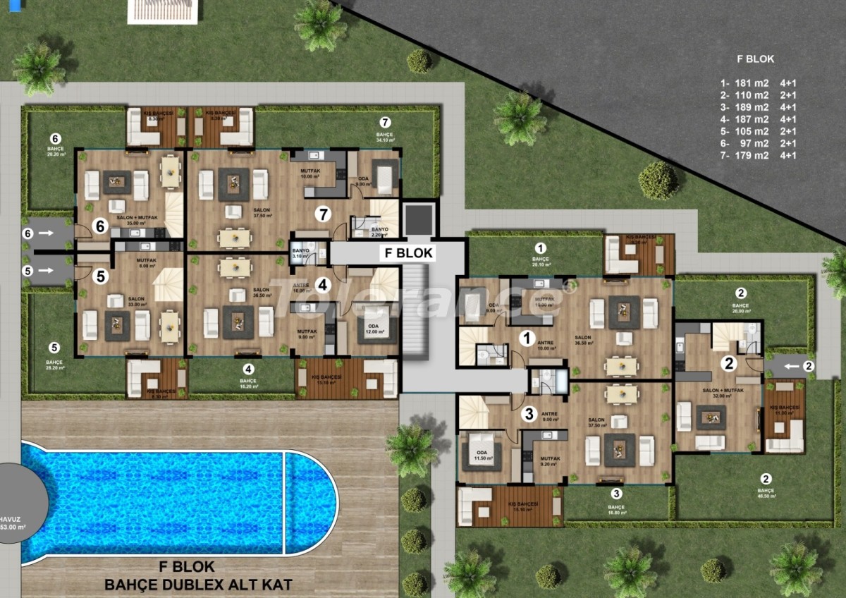 Квартира от застройщика в Лара, Анталия вид на море с бассейном: купить недвижимость в Турции - 44893
