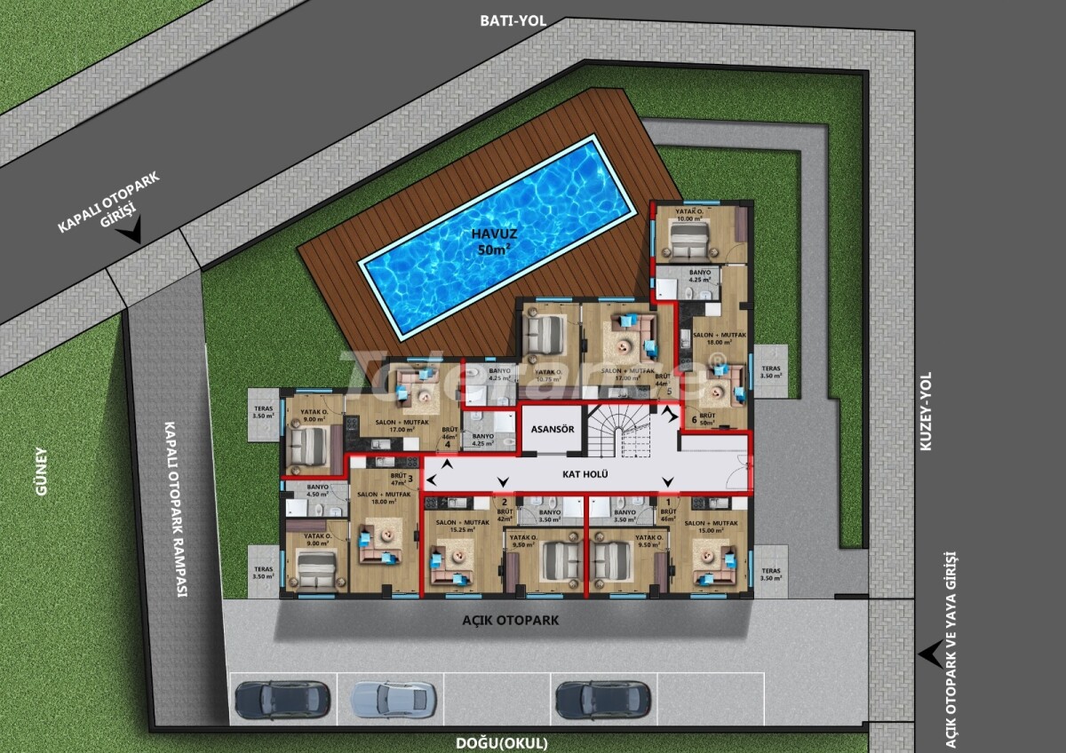 Квартира от застройщика в Лара, Анталия с бассейном: купить недвижимость в Турции - 56137