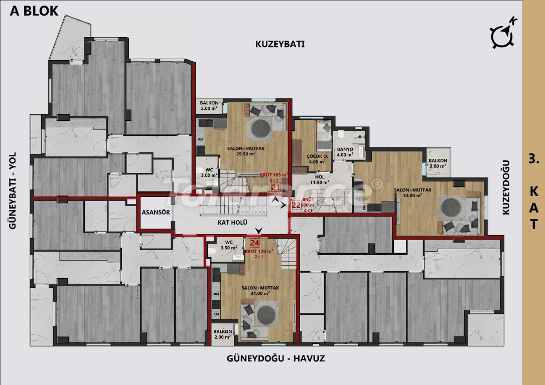 Квартира от застройщика в Муратпаша, Анталия с бассейном в рассрочку: купить недвижимость в Турции - 132179