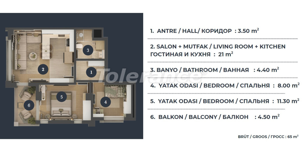 Квартира от застройщика в Муратпаша, Анталия с бассейном в рассрочку: купить недвижимость в Турции - 139123